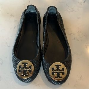 Tory Burch Minnie pave travel ballet flat, quilted black, size 9
